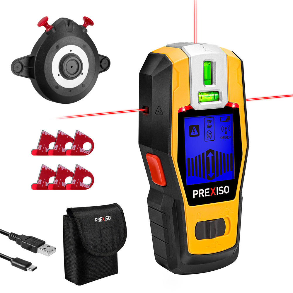 PREXISO 2-in-1 Stud Finders Rechargeable Multi Surface Cross Line Laser Scanners