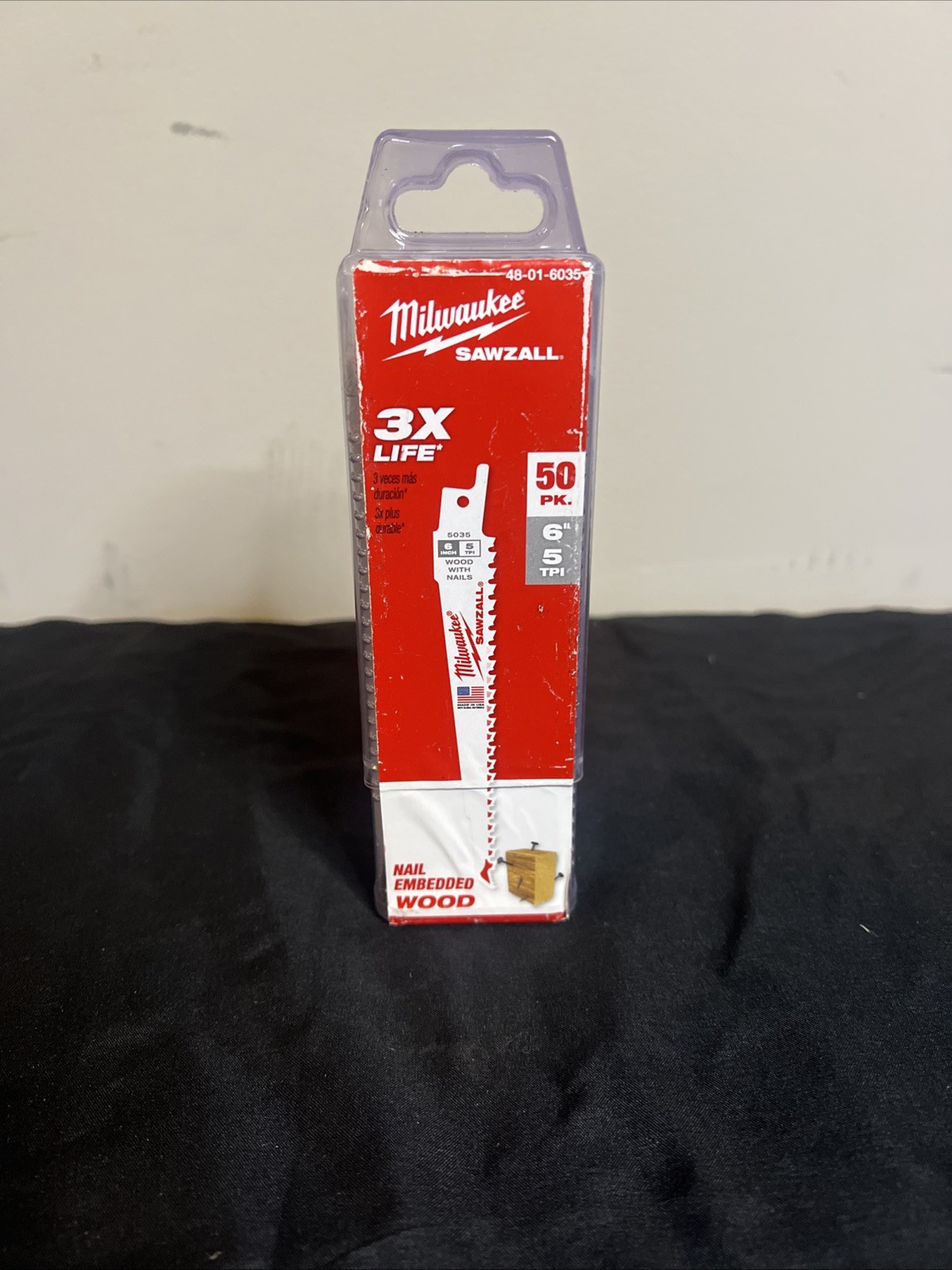 Milwaukee 48-01-6035 6" 5 TPI Sawzall Blades 50 Pack Nail Embedded Wood