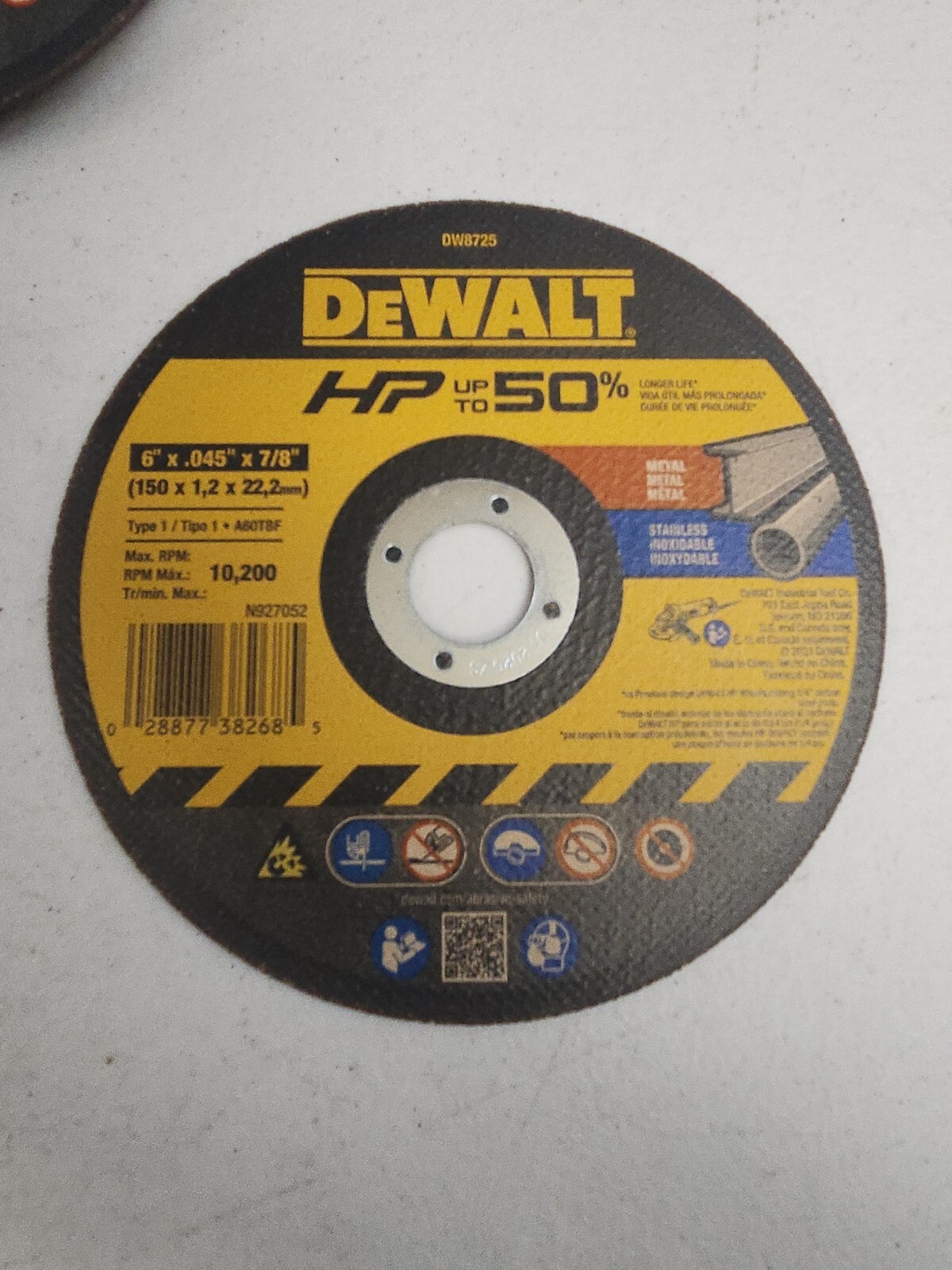DEWALT DW 8725  6" THIN HP METAL CUTTING WHEEL 100 Pack