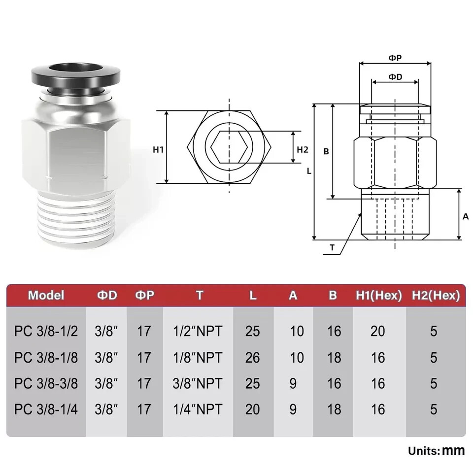 Nylon Air Line Kit 3/8'' OD 100ft Hose 1/4'' NPT Push to Connect Fittings 19Pcs