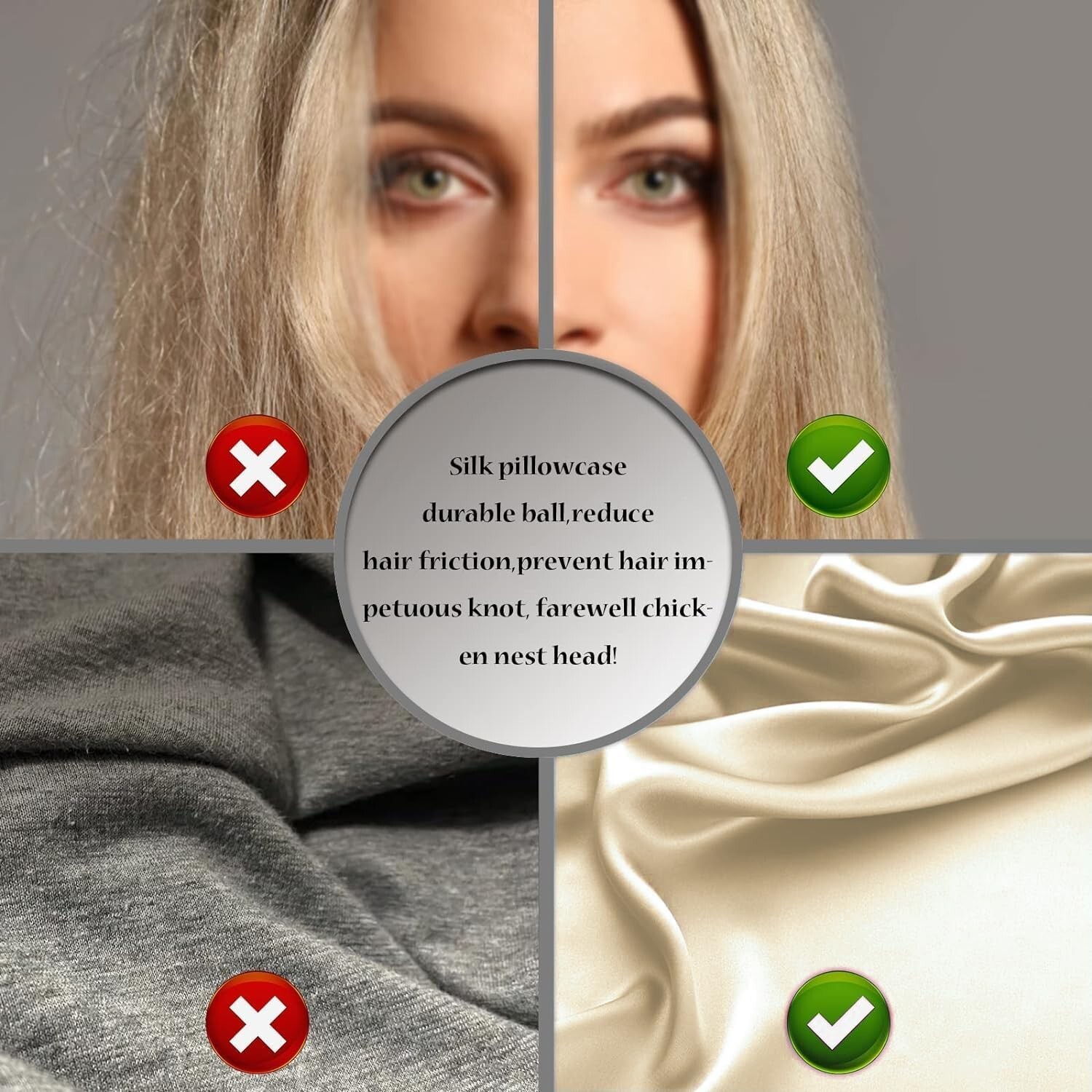 100% Mulberry Silk Pillowcase 25 Momme - Hair & Skin Friendly, Hidden Zipper