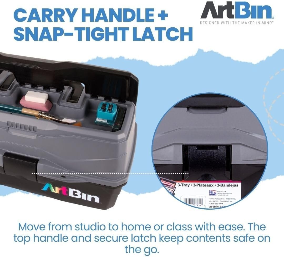 ArtBin 3-Tray Art Supply Box Portable Organizer for Crafts