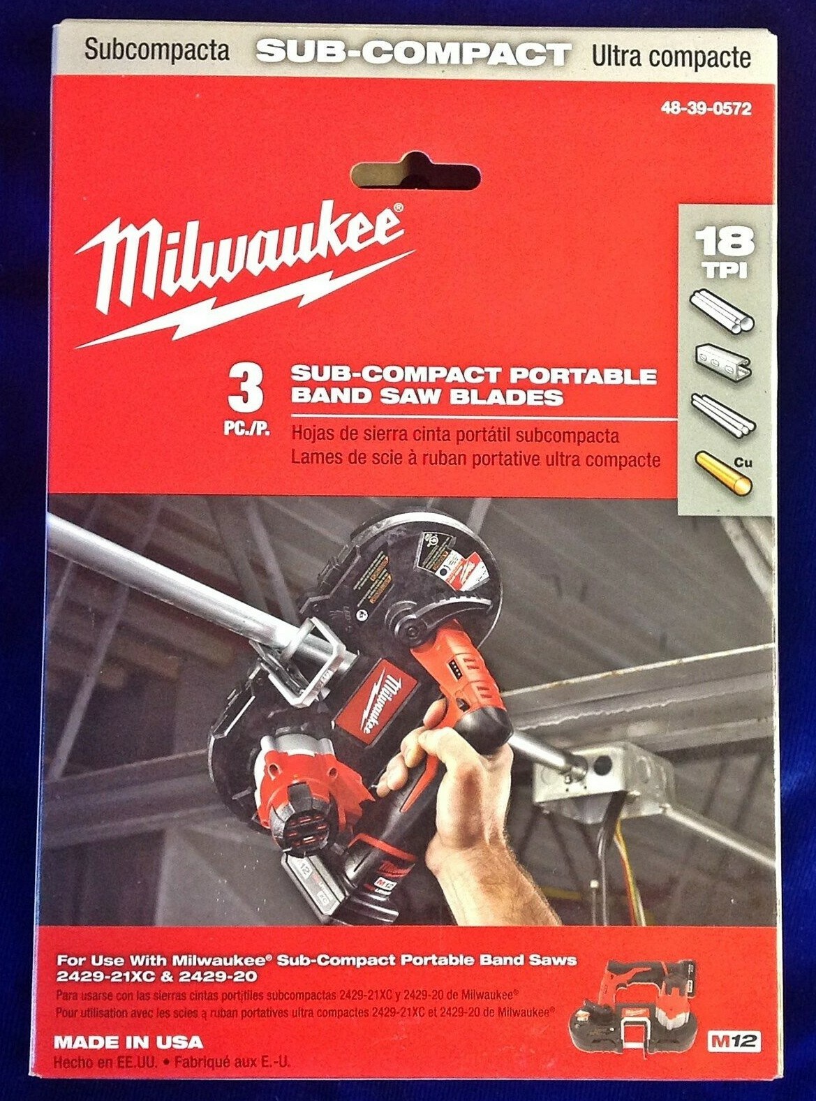 27" x 1/2" 18T Milwaukee 48-39-0572 Sub-Compact Portable Band Saw Blade 3 Pk