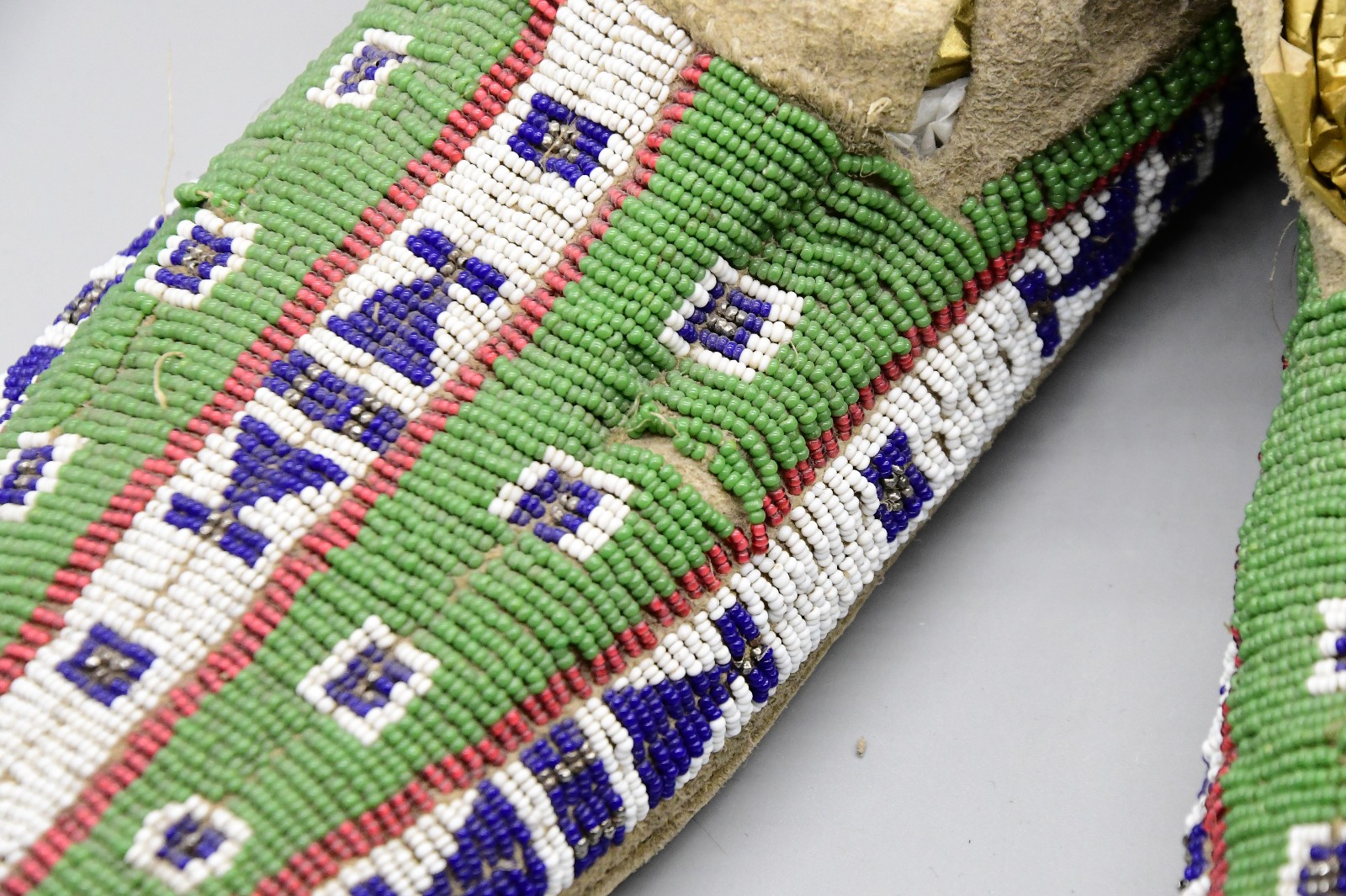 Sioux Green Beaded Moccasins Native American Strong Provenance