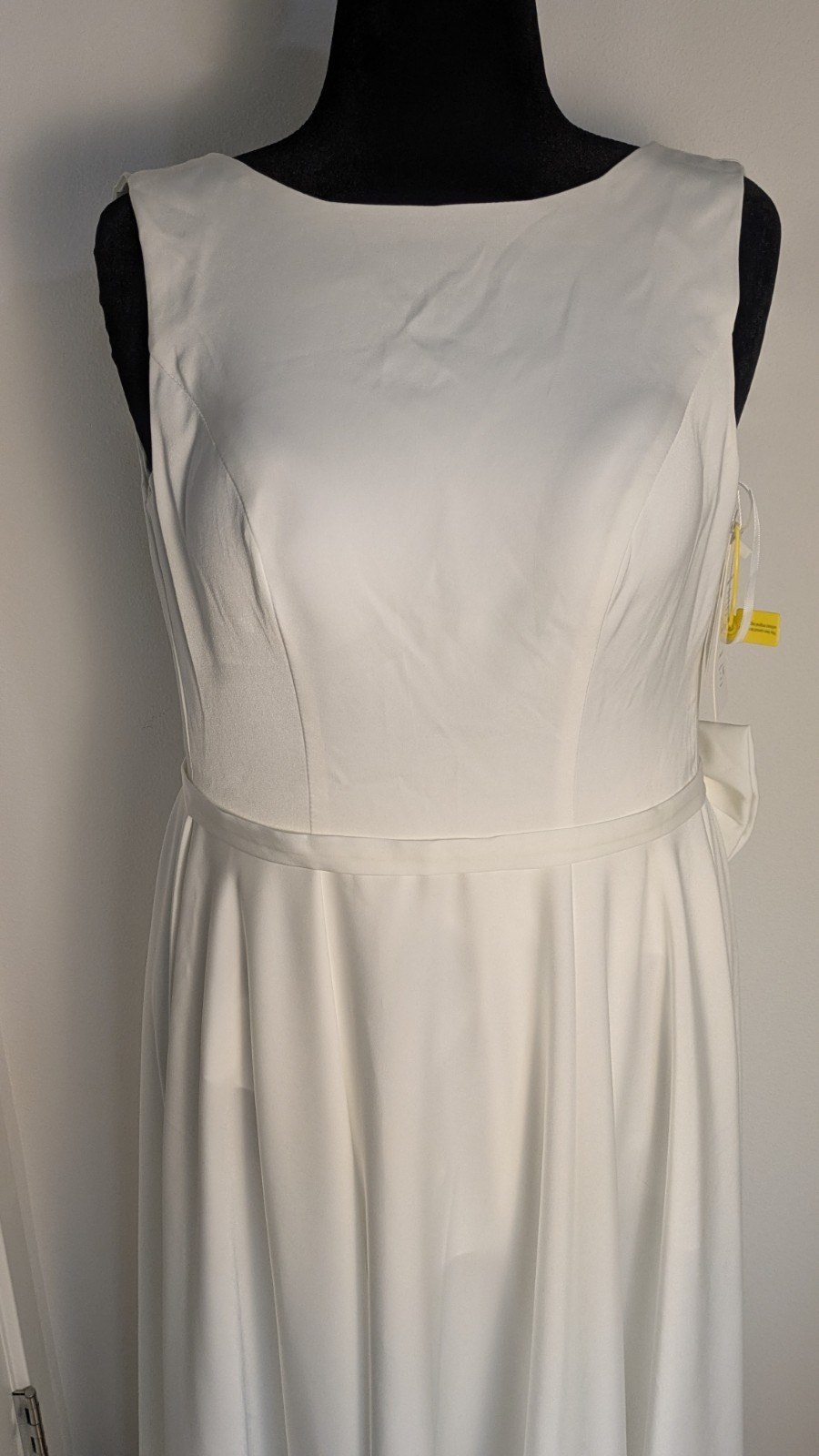 Off White Boatneck Midi Wedding Dress Romantic Lace-Up Back and bow Sz 6 NEW