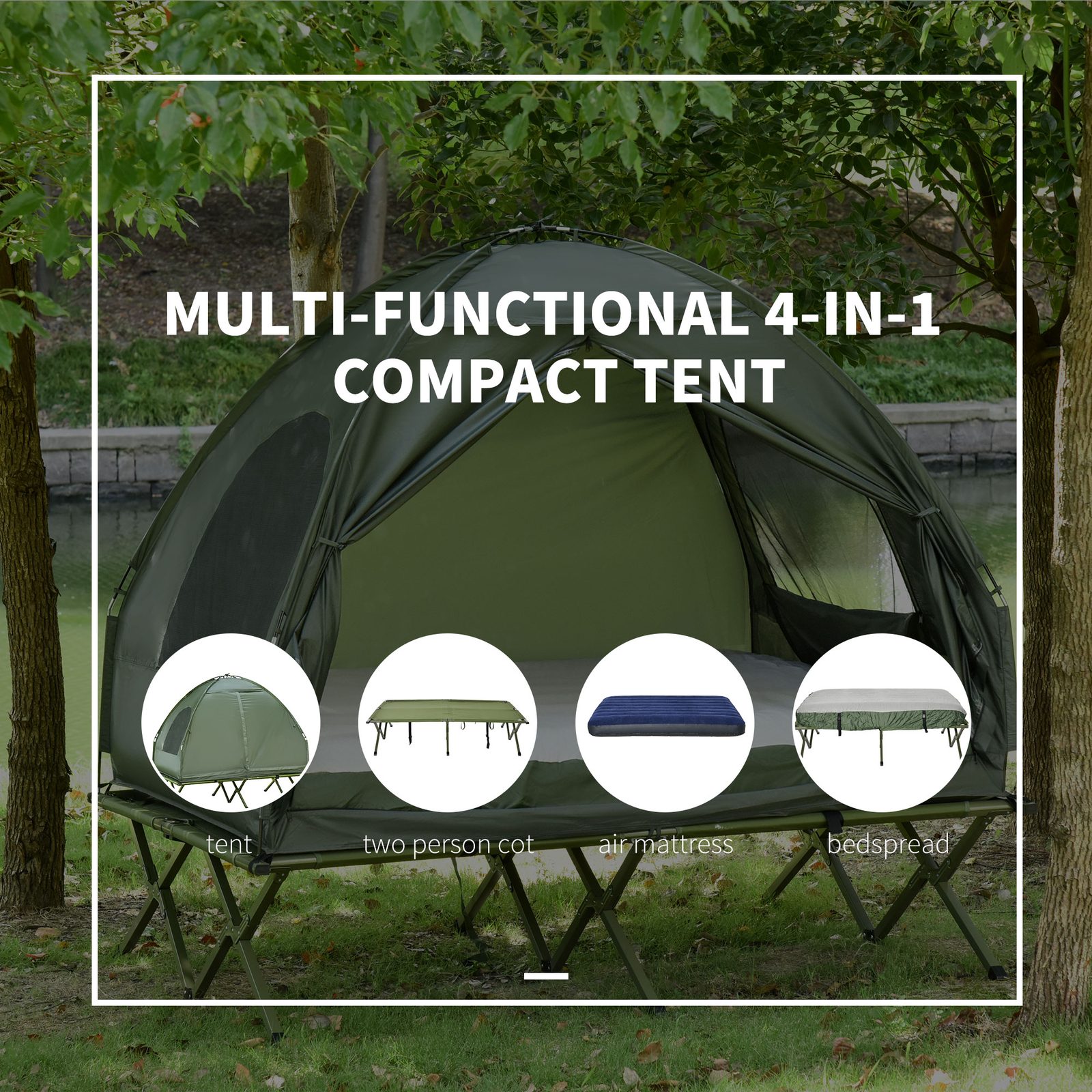 Outsunny Portable Folding Outdoor Elevated Camp Cot Tent Combo Camping Bed