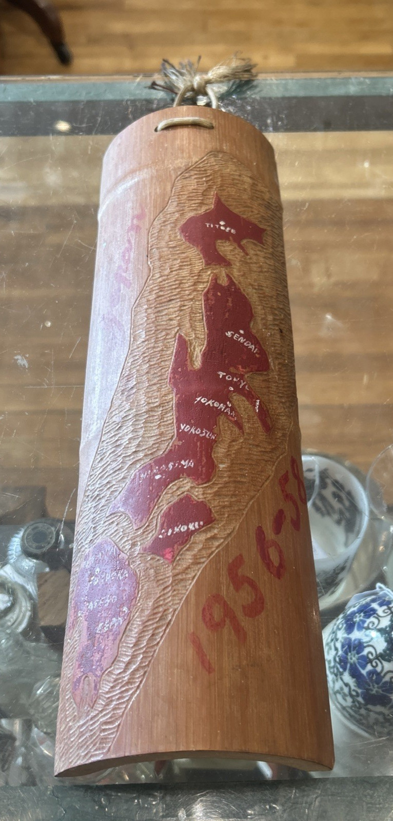 1955-58 KOREAN WAR Handmade Souvenir Map of Japan on Bamboo w/Military Bases