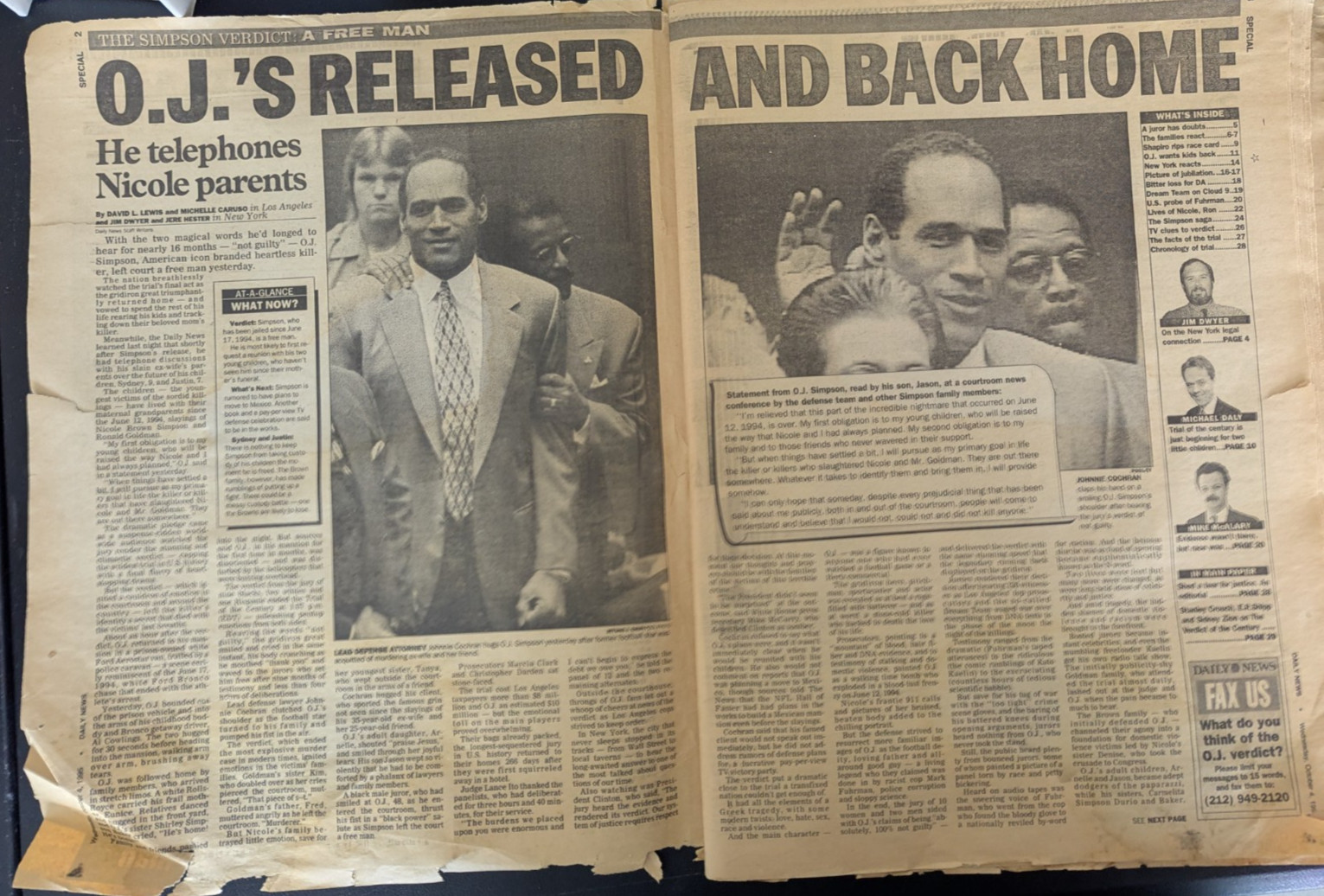 New York Daily News Newspaper O.j. Simpson Acquitted October 4 1995