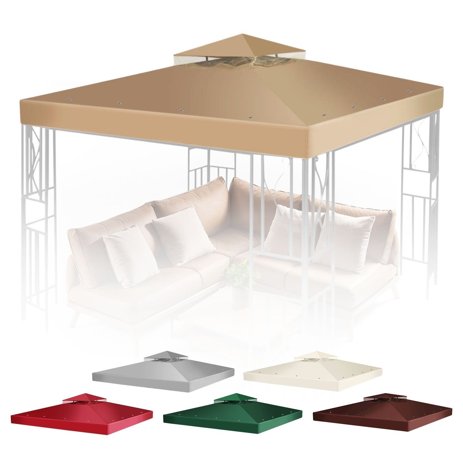 12 x 12 Feet Gazebo Canopy Top Replacement Cover 2Tier UV30 Garden Patio Beige