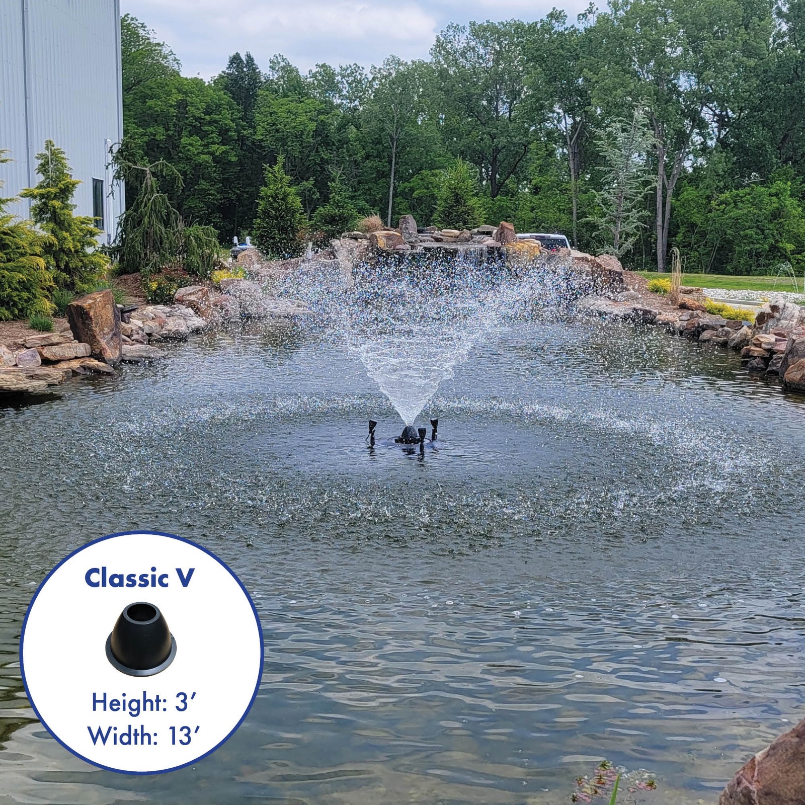 Aerating Pond Fountain, 1/2 HP, 5,000 GPH, 3 Patterns, 100' Cord