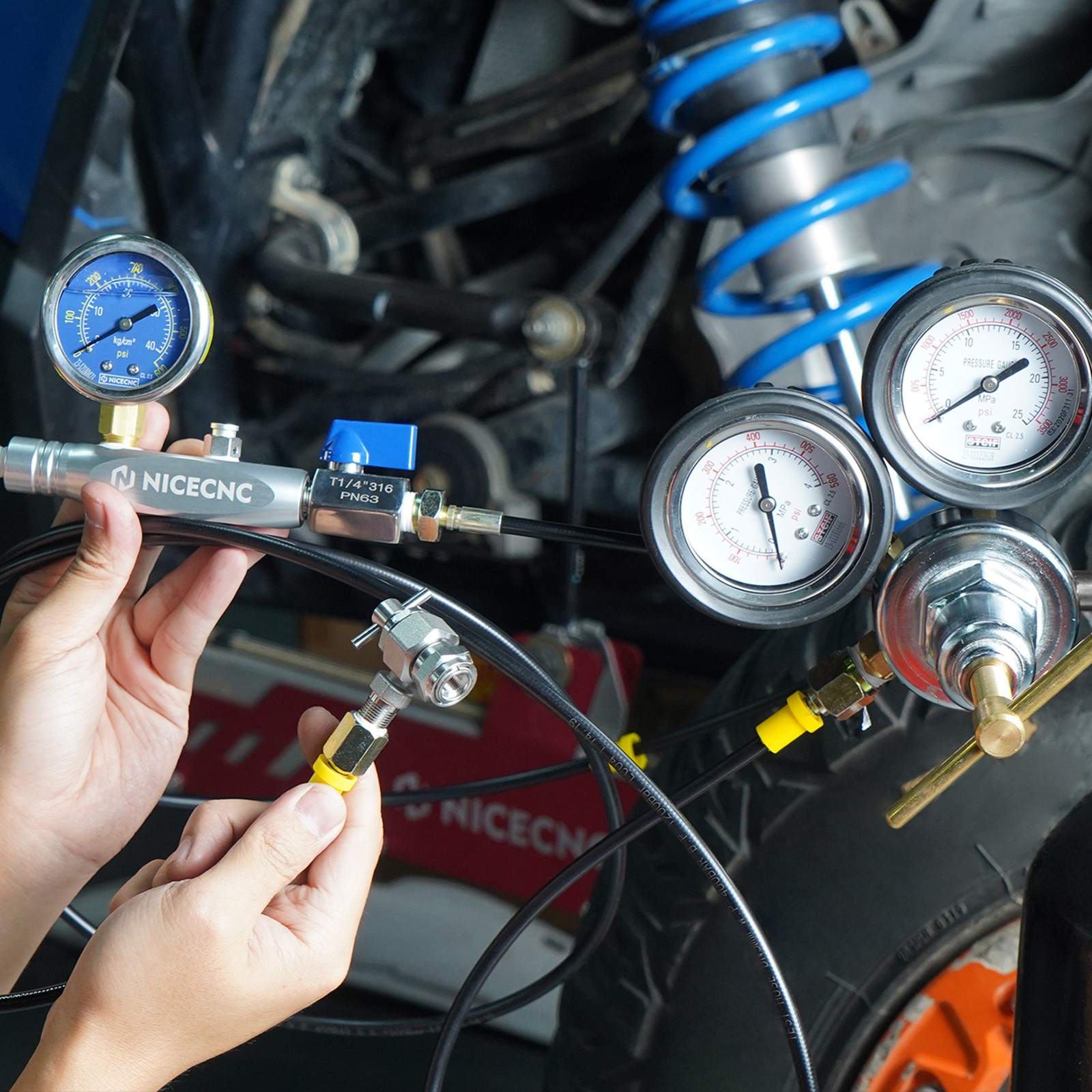 Nitrogen Shock Regulator Fill Tool w/2"Gauge Schrader Valve for RAPTOR 700