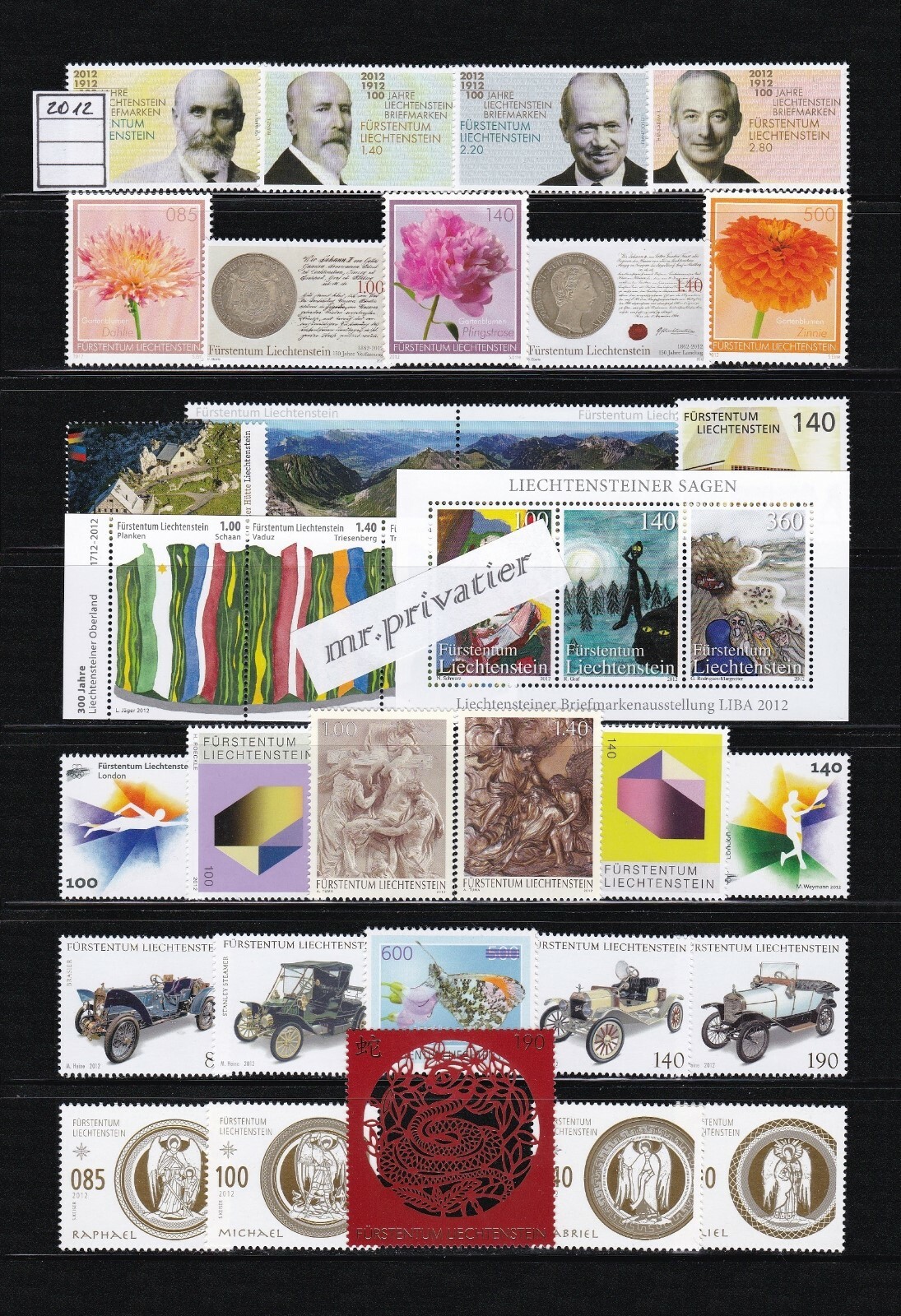 LIECHTENSTEIN 2012 - Complete Year. MNH. €189