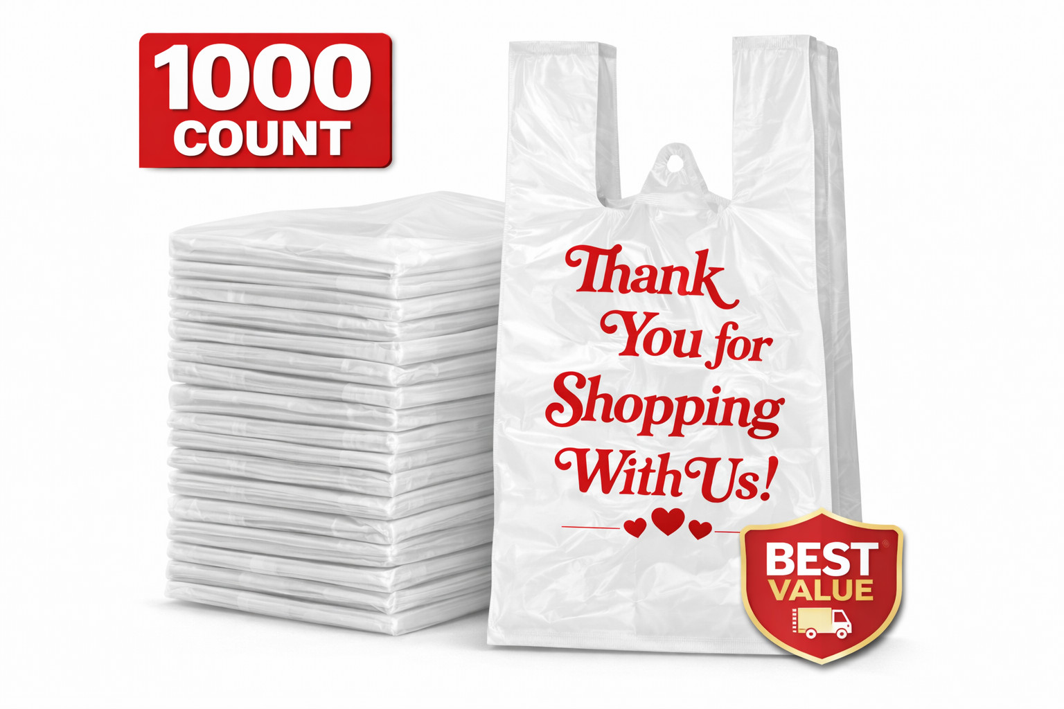 Thank You Plastic Bags Bulk 100 300 500 1000 Count | Strong Durable T-Shirt Bags