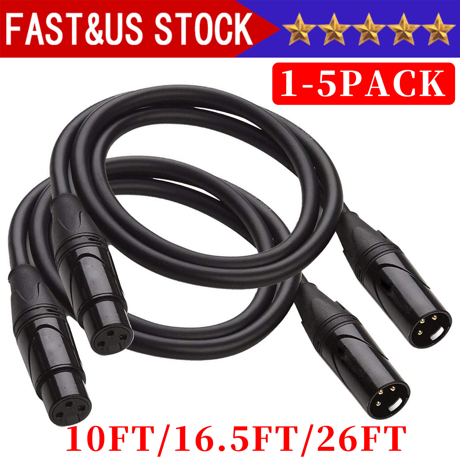 Premium XLR Male to Female All Sizes Microphone Cable Balanced 3 Pin Pro Grade