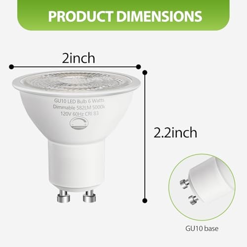 GU10 LED Bulbs - 6W (50W Halogen Equivalent) Dimmable - 6 Pack 5000k Daylight