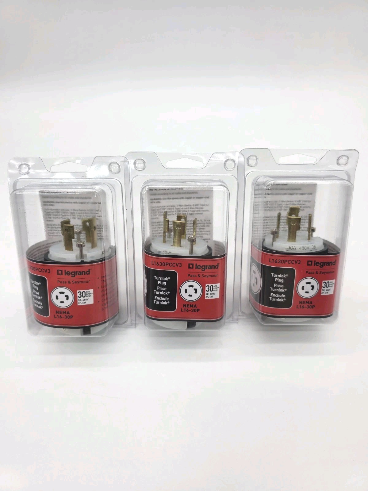 3 Pack LEGRAND NEMA L16-30P/ L1630-PCCV3 TURNLOK PLUGS 30A 3PH 480V 3P 4-WIRE
