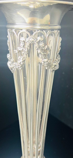 1907 J.B & Co. Birmingham Weighted Sterling Silver Vase with Glass Liner w/ Mono