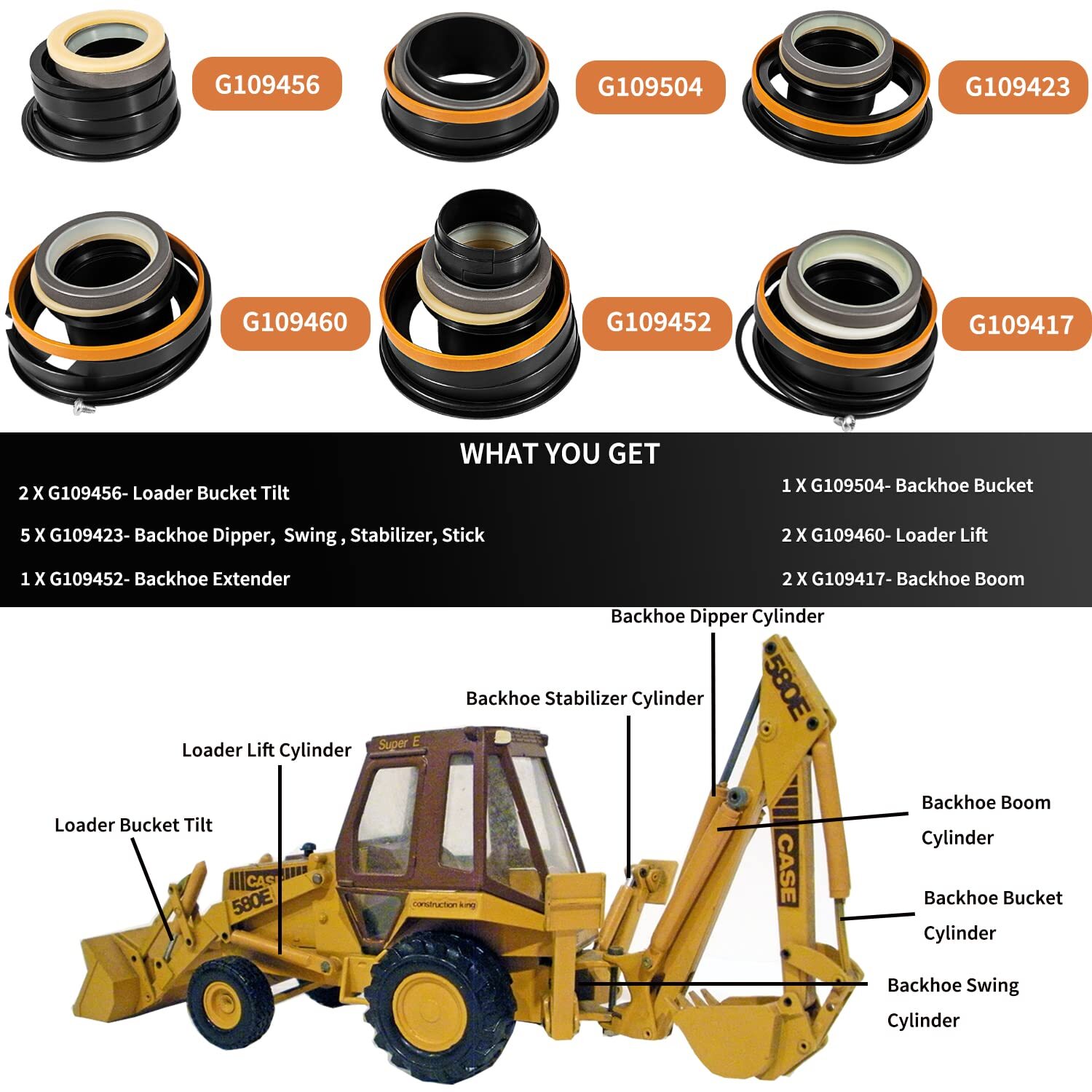 Whole Machine Hydraulic Cylinder Seals Kit for Case 580 Super D 580 Super E 580E