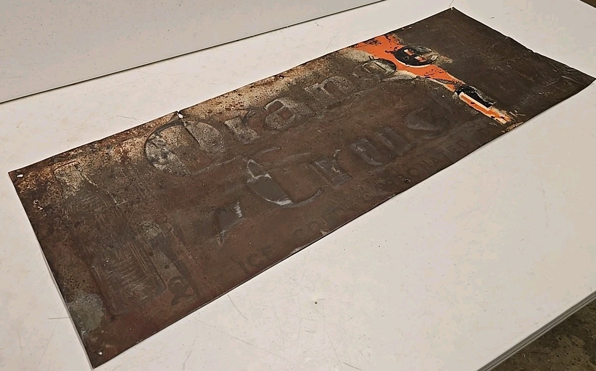 Vintage 1930s Orange Crush Ice Cold Carbonated Drink Embossed Double Bottle Sign