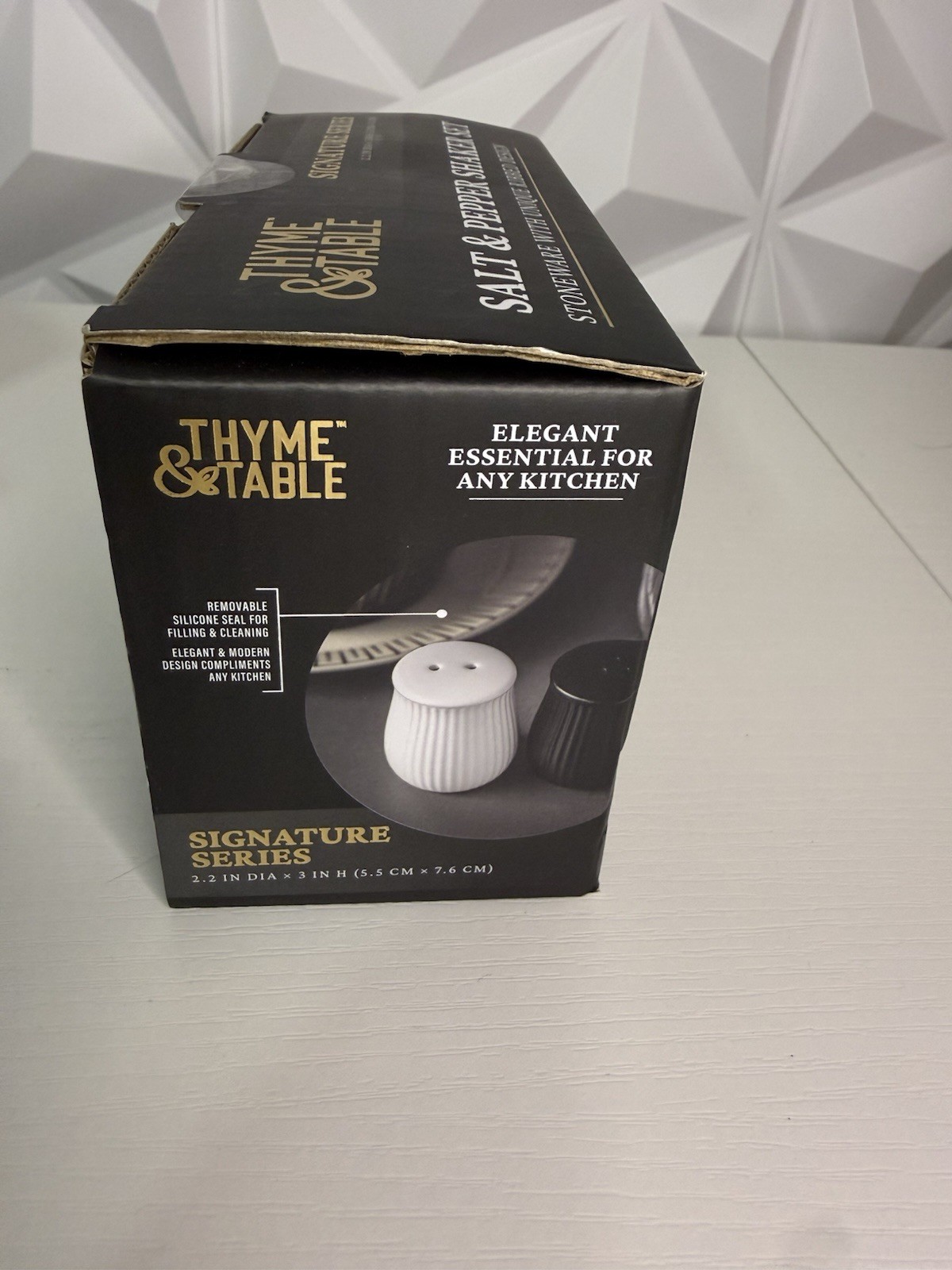 Thyme & Table Salt & Pepper Shaker Set Stoneware Ribbed Black & White