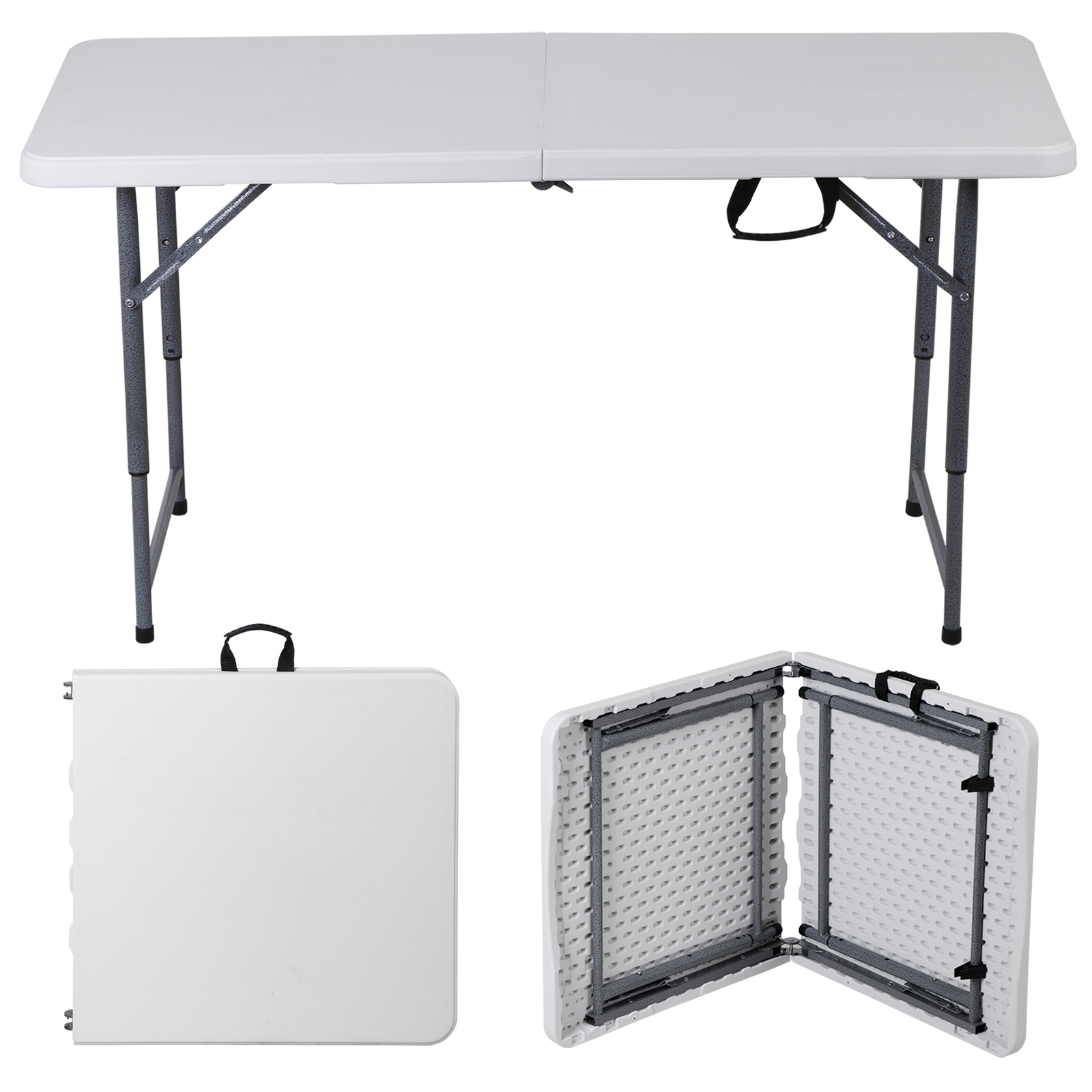 4FT Folding Table Heavy Duty Plastic Foldable Table Banquet Table w/Handle Lock