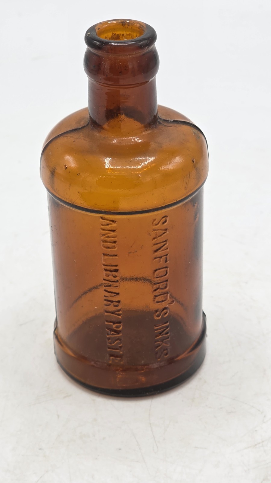 5.75" Sanford's Inks And Library Paste C. 1890 Antique Ink Bottle Applied Lip