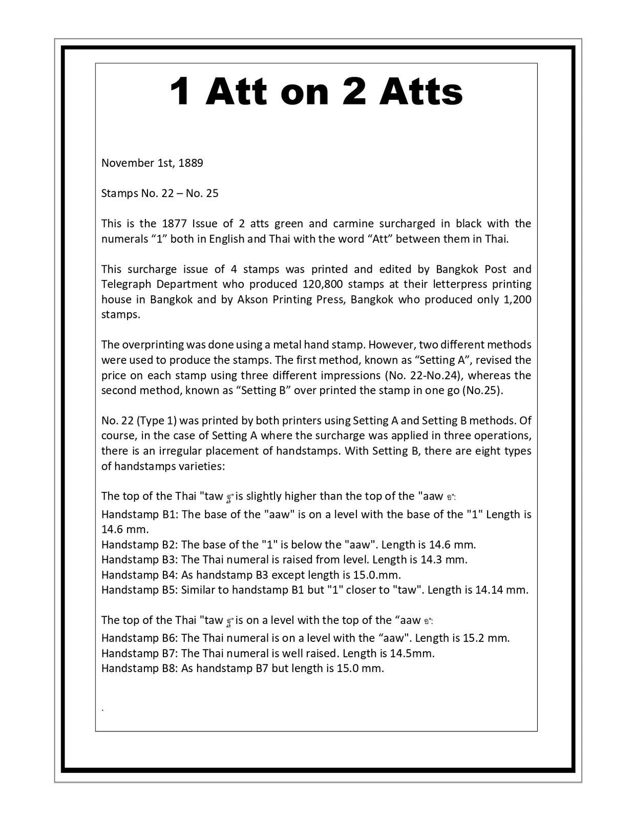 Thailand 1889 King Rama V 2nd Series 1a/2a Scott 25 Type 2a Mint T25 ⭐⭐⭐