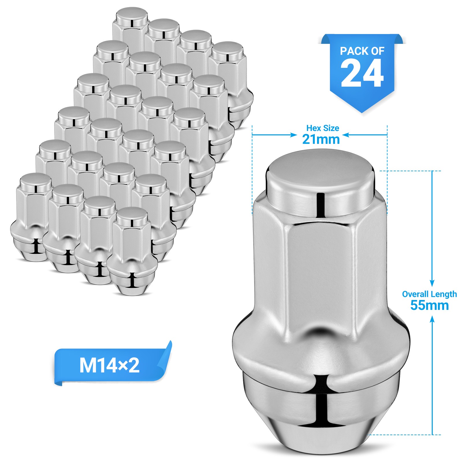 24 FORD FACTORY CHROME 14X2 LUG NUTS FOR 2003-2014 F150 EXPEDITION NAVIGATOR