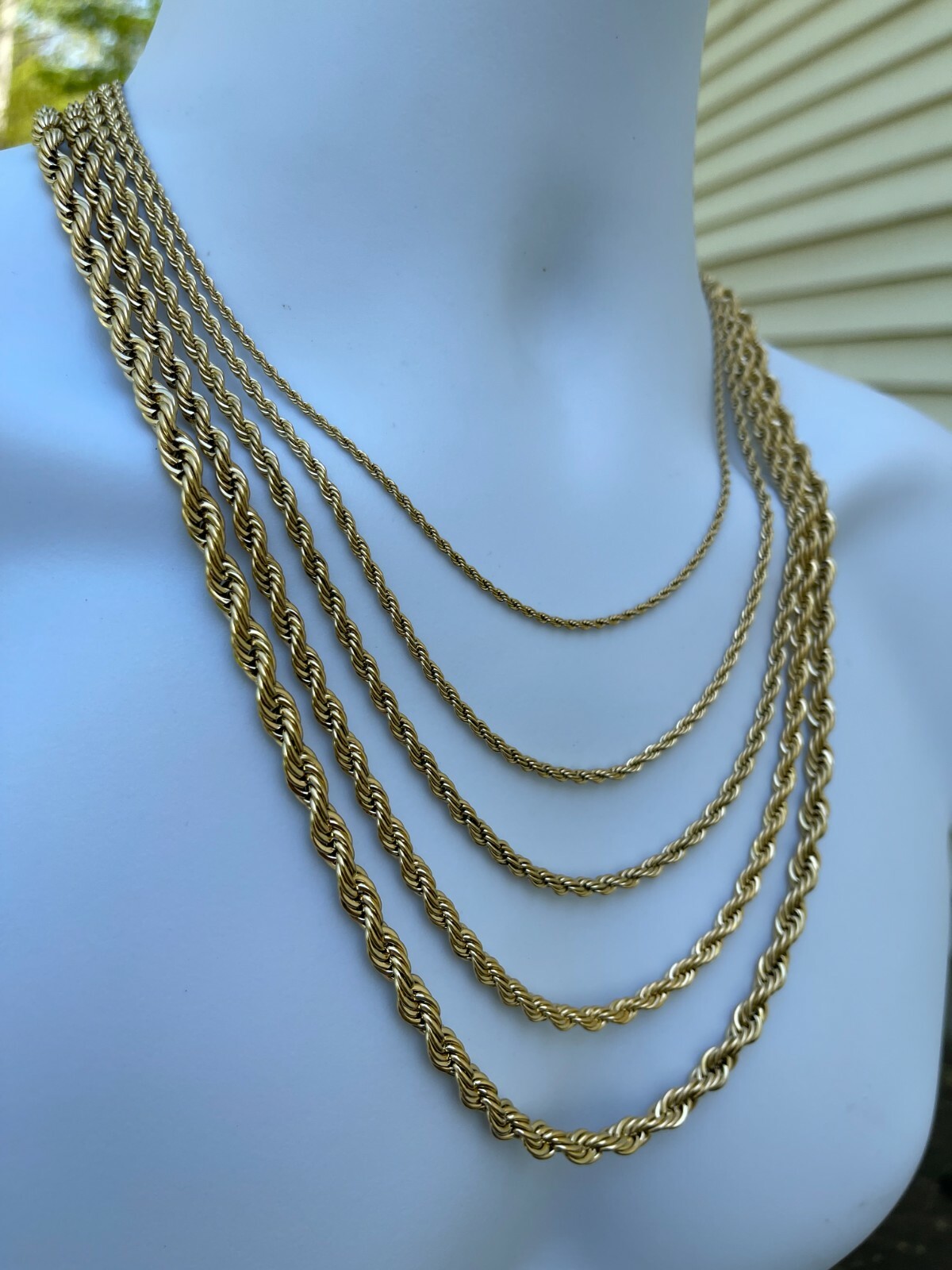 Men's Real Rope Chain Necklace 14k Gold Plated Stainless Steel - 2mm-6mm 18-30"