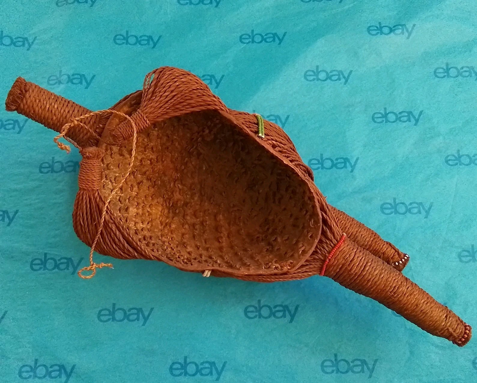 Vtg Maasai Tribal Men's Headdress, Kenya, Africa, Red Ochre Sisal Glass Beads