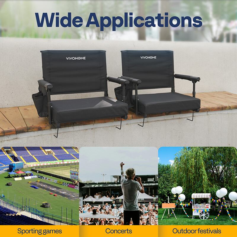 2 Pack Portable Stadium Seat Bleacher Chair Padded & Cup Holder Shoulder Strap
