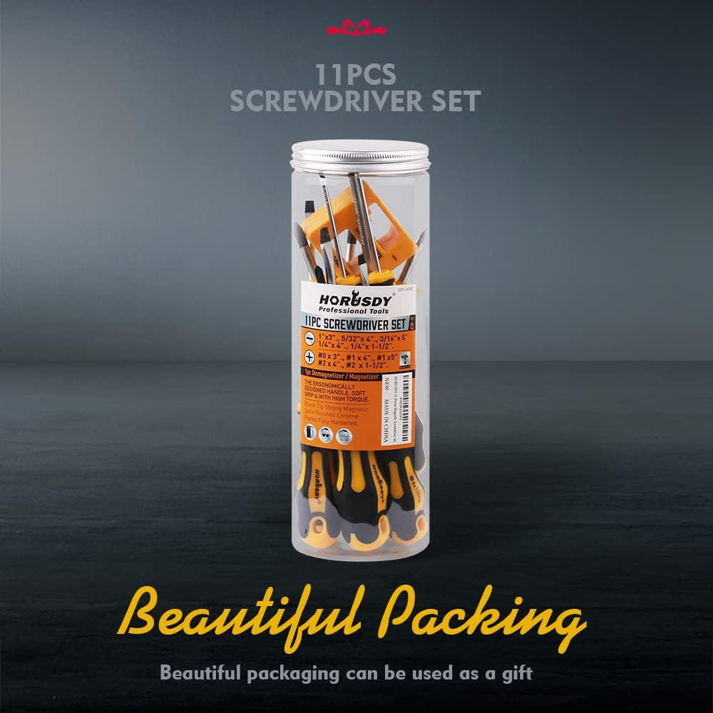 11-Pieces Magnetic Screwdriver Set 5 Phillips 5 Flat Head Tips Magnetizer Tool