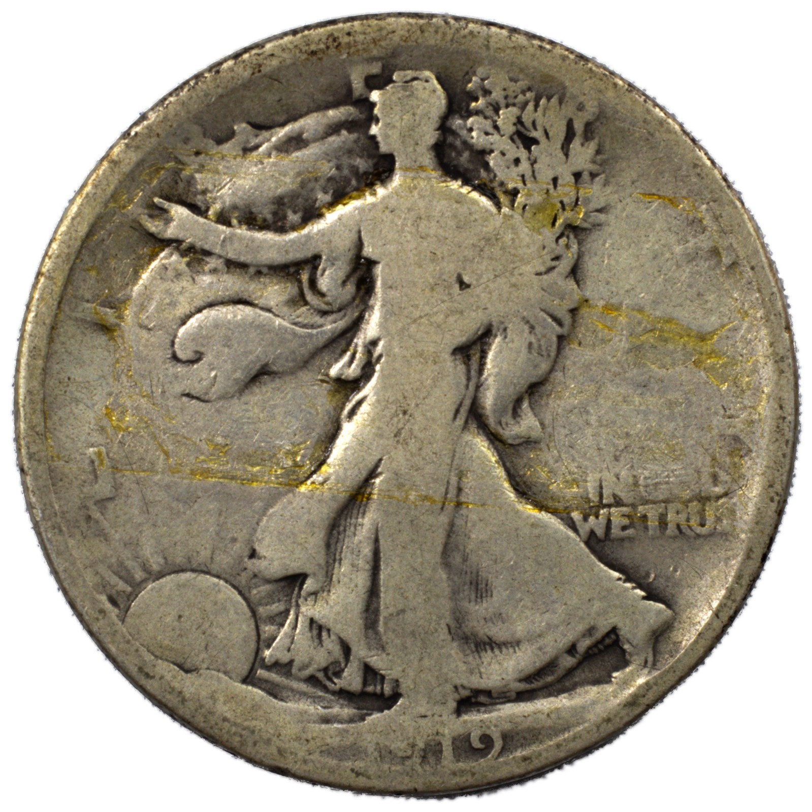 1919-D Walking Liberty Silver Half Dollar 50c Good G+