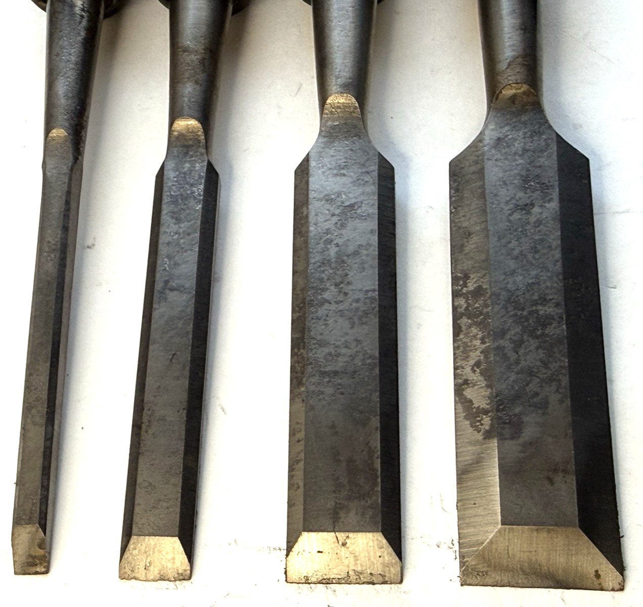 4 Vintage Woodwrking Chisels Buck Bros 1”, 3/4”, 1/2”, 1/4” Made in USA