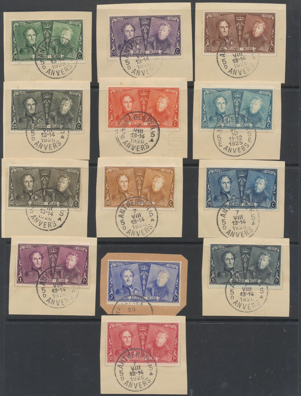 Belgium Stamps 1925 75th Anniv of first Stamp SG410/22 used CV £85.75