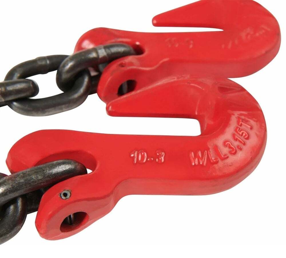 G80 High Grade Transportation Chain w/ Grab Hooks - 3/8" x 16', 7100 lbs WLL,...