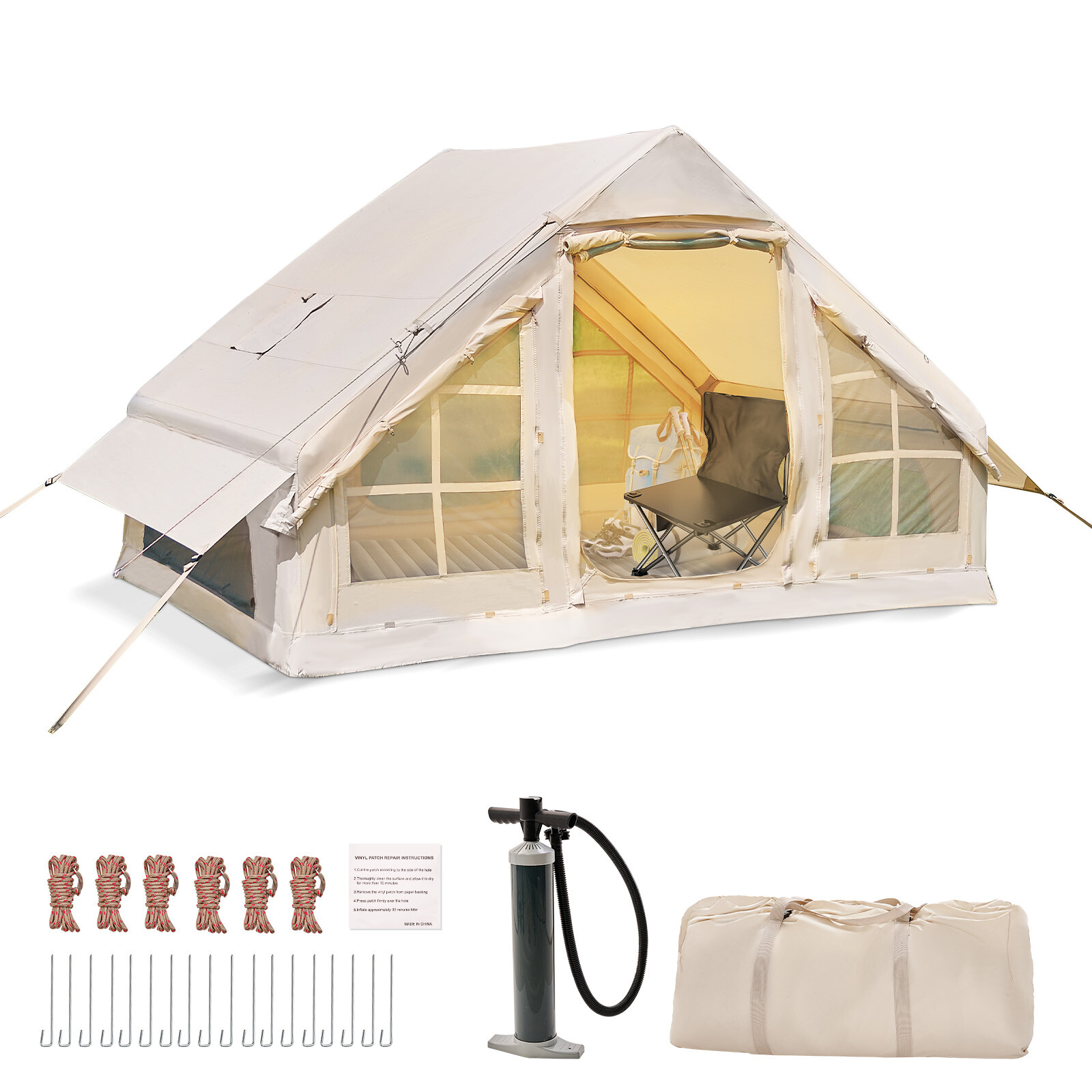 SLSY Inflatable Camping Tent with Pump 6 Person Family Camping Tent with Window