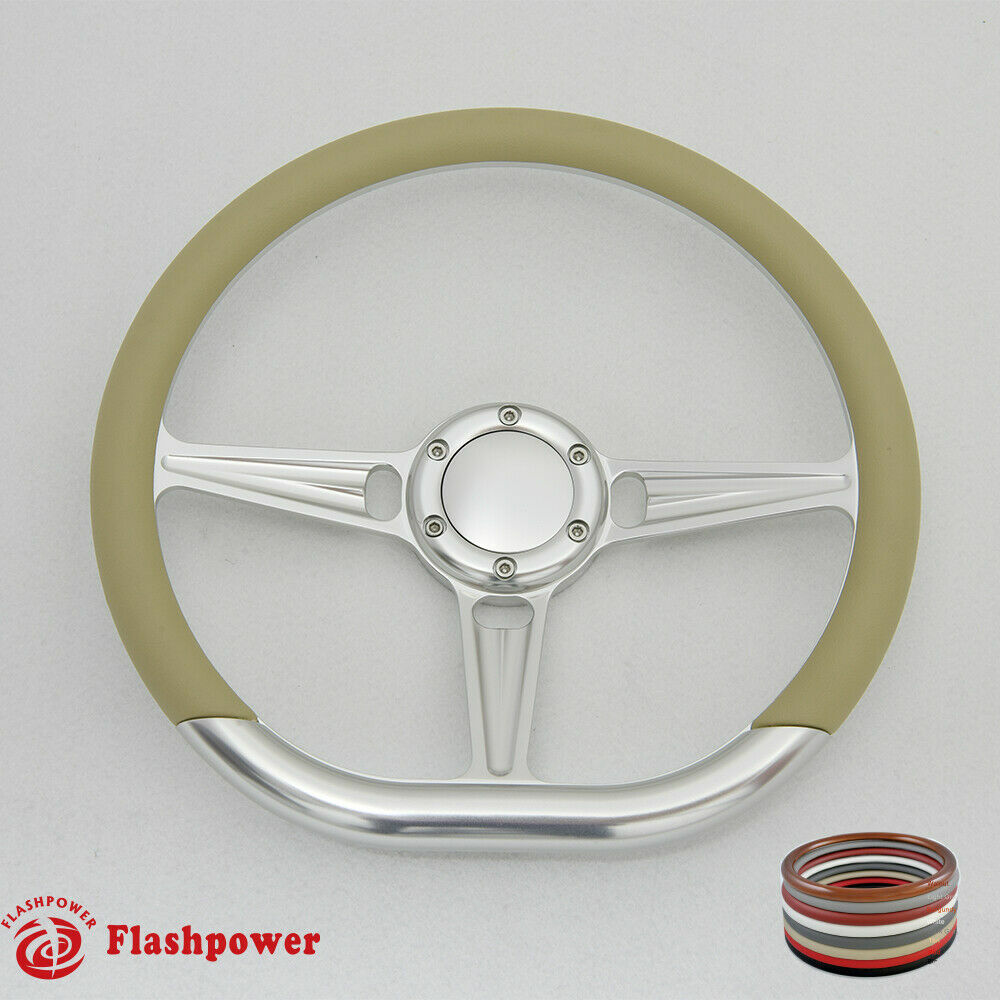 14" D Type Billet Steering Wheel Black Half Wrap Muscle Car GMC W/Horn Button