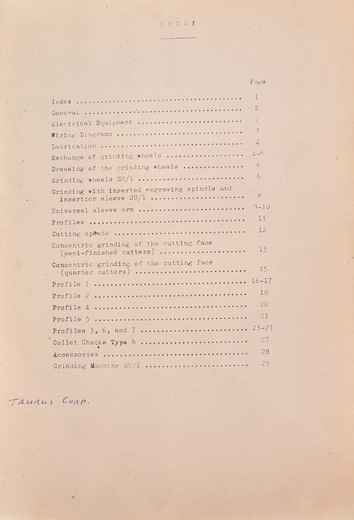 Kuhlmann SU1 Lip Cut Grinder Operations, Parts and Schematic Manual