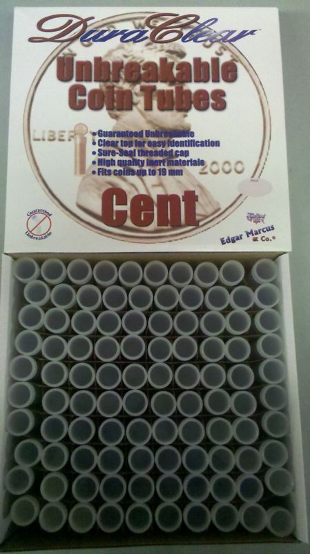 100 Duraclear Penny/Cent Coin Tubes NEW - Wheat storage