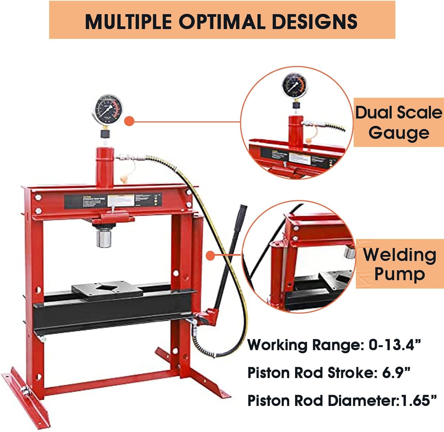 Big RED ATY12001R Torin Steel H-Shape Hydraulic Garage/Shop Benchtop Press