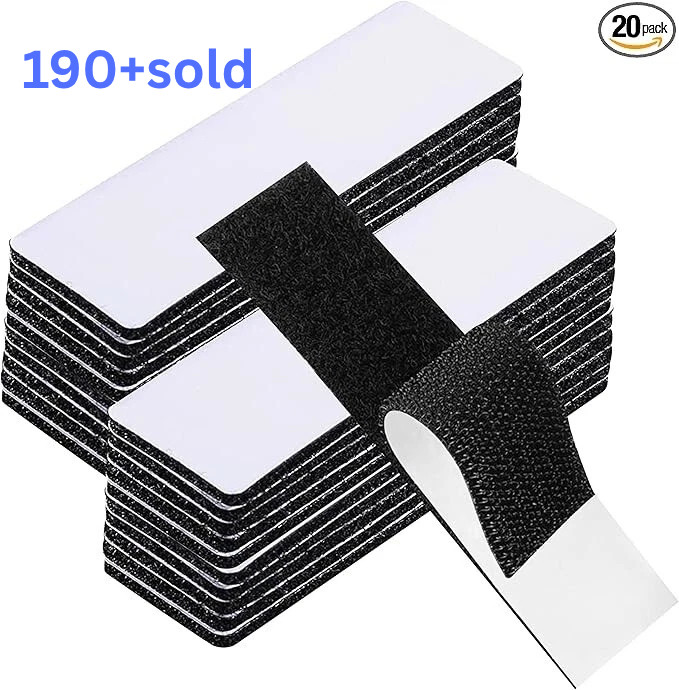 20 Sets Heavy Duty Hook & Loop Adhesive Strips 1x4” Black Sticky Back Fastener