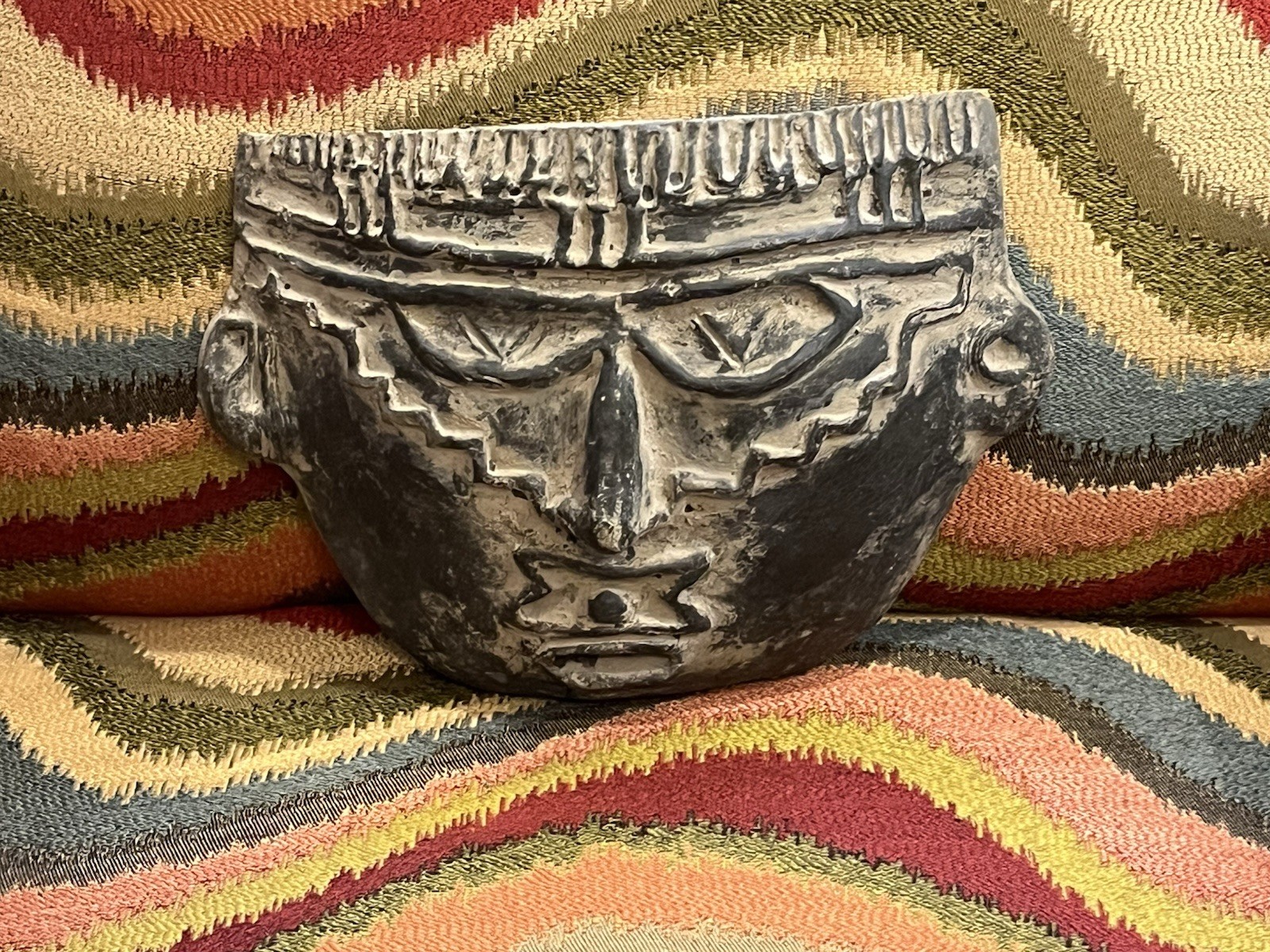 Folk Art Handmade Ceramic Mask Wall Plaque Earthy Rough Artisanal 10.5”x7.75”