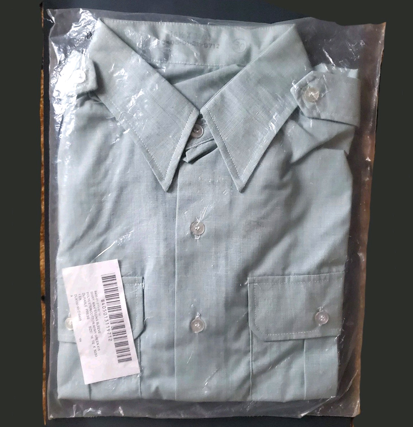 New '93 US Army Military Issue Uniform LS Shirt Epaulets 415-GR Men 16.5 x 32/33