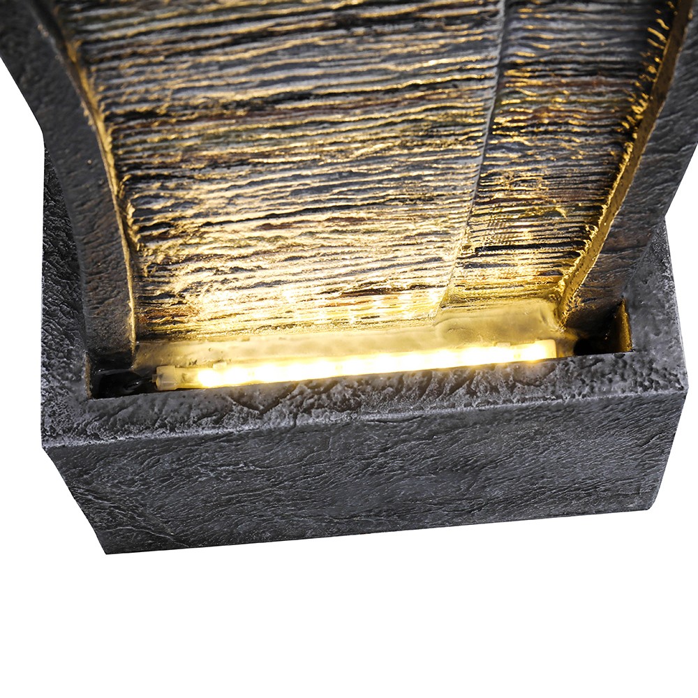 Faux Stone Water Fountain Outdoor Patio Cascading LED Light