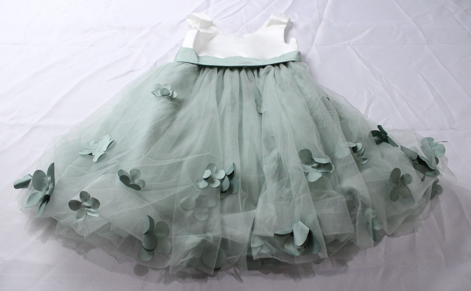 Azazie Girl's A-Line Tea Length Sleeveless Bow Tulle Dress CA4 Agave Size 4 NWT
