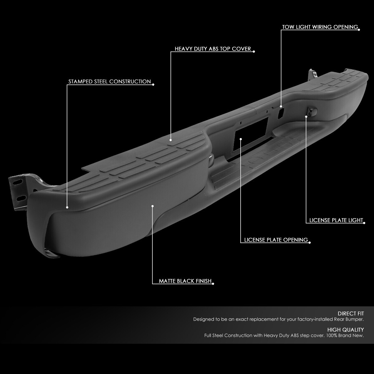 FOR 99-07 CHEVY SILVERADO GMC SIERRA 1500 2500 BLACK REAR STEP BUMPER ASSEMBLY