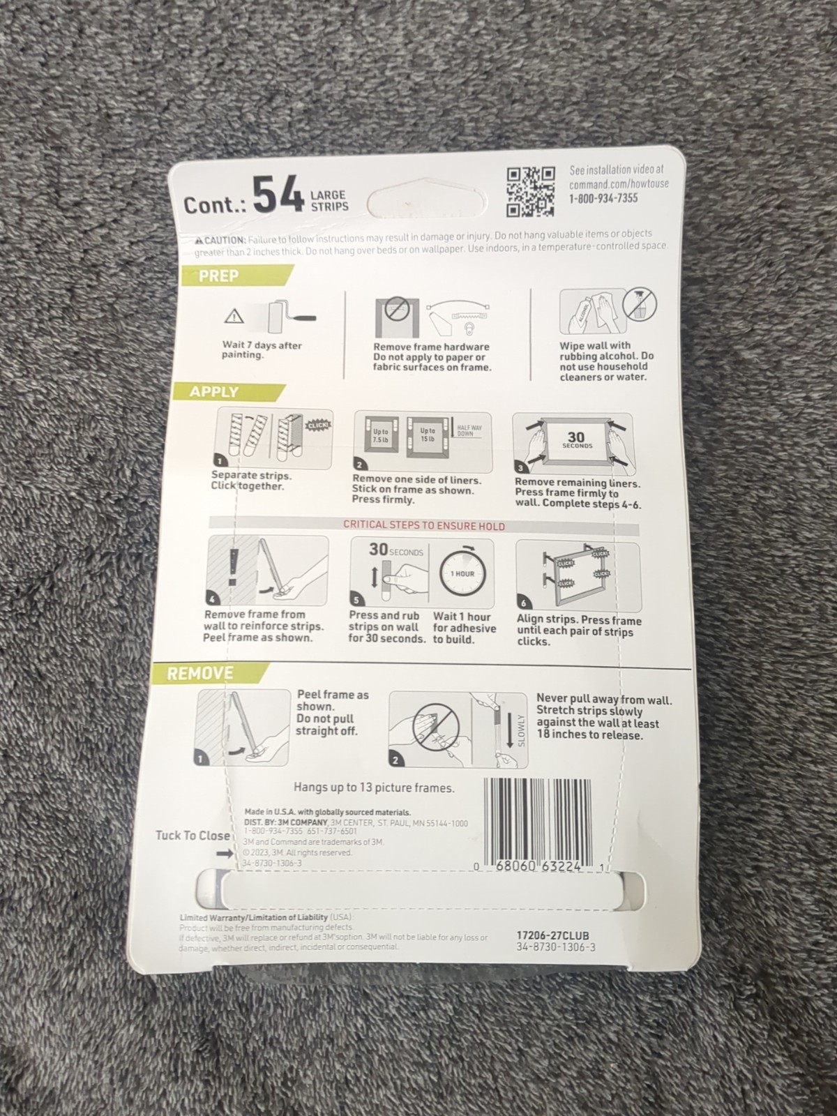 3M®️ Command Large Picture Hanging Strips, 27 Pairs/Pack Holds 15lb