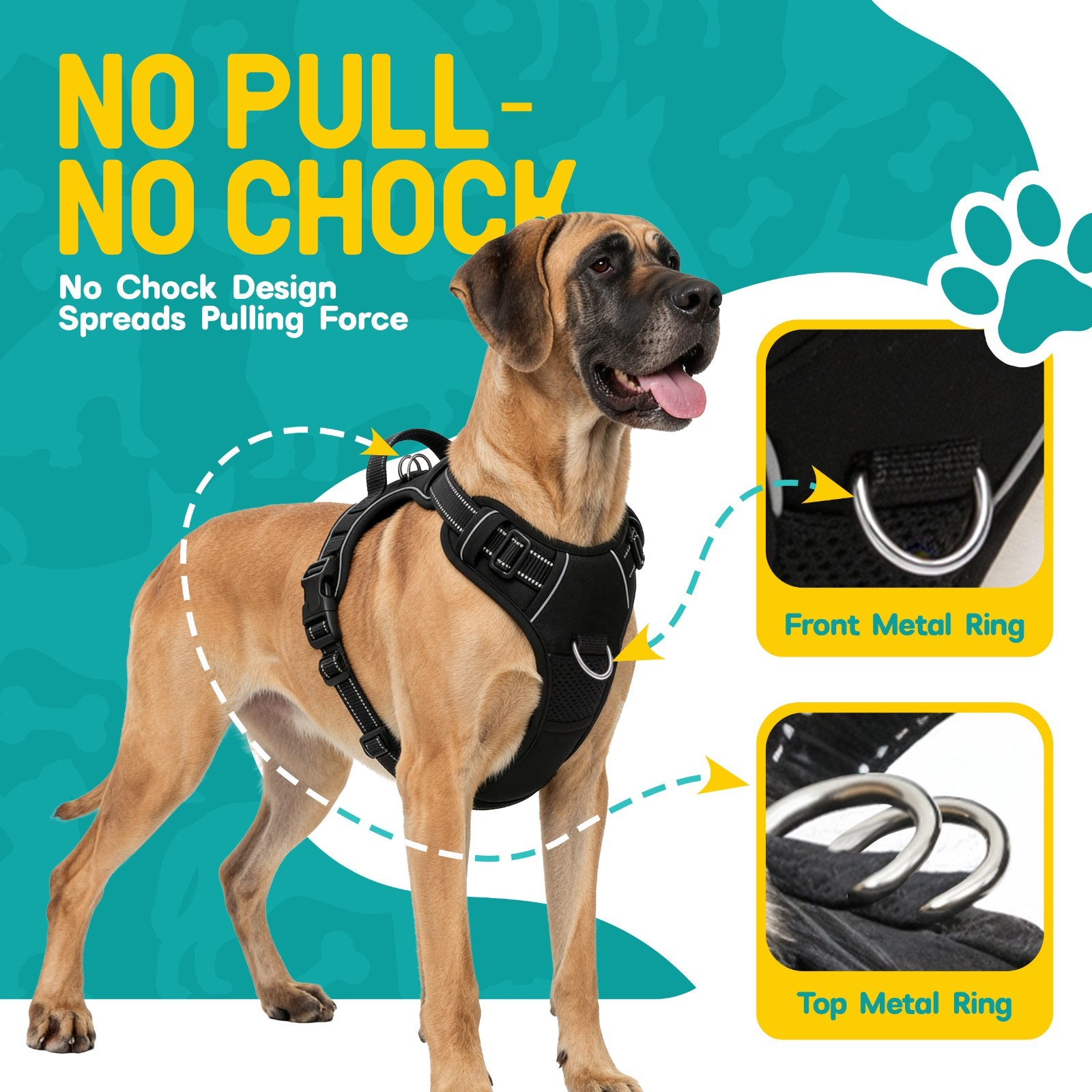 No Pull Dog Harness & Leash Set – Adjustable, Reflective, Soft Padded Comfort