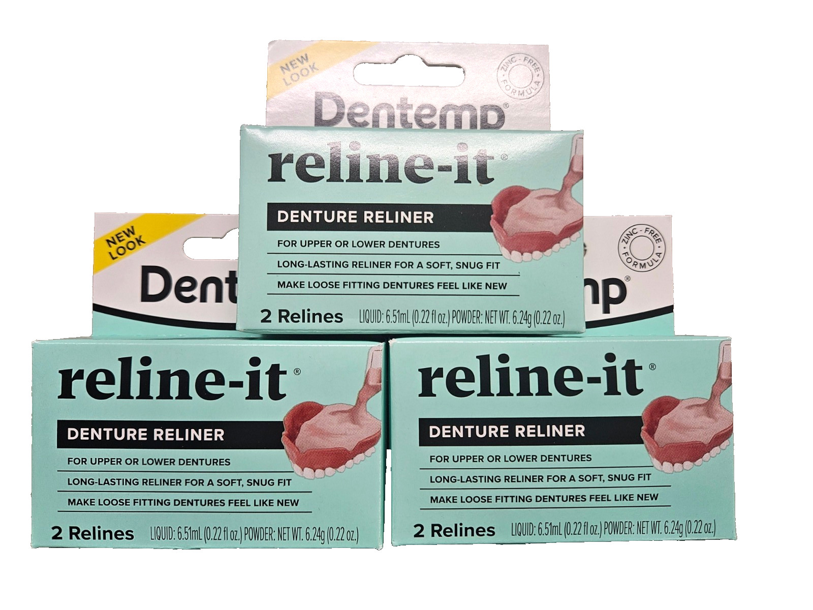 Dentemp Denture RELINER RELINE IT - 2 repairs / box ( 3 boxes ) green NEW LOOK!